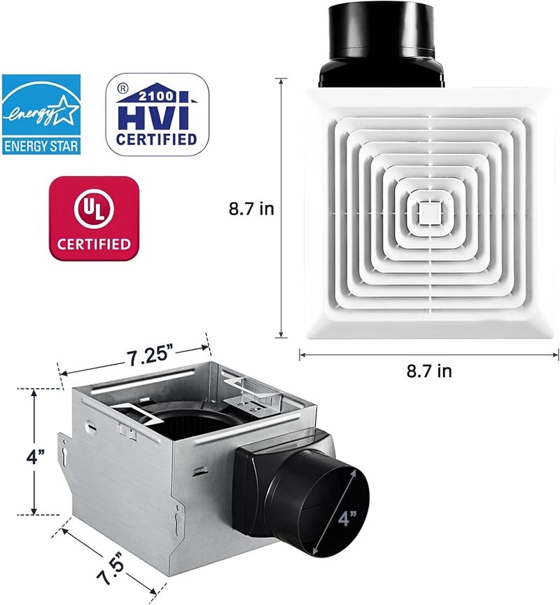 VENTECHLATION Bathroom Exhaust Fan 80 CFM 1.5 Sone, 4-Inch Duct, Quiet Energy Star Certified Ventilation Fan, Easy to Install, No Attic Access Needed, Ceiling Mounted, Classic White Grille - Image 2